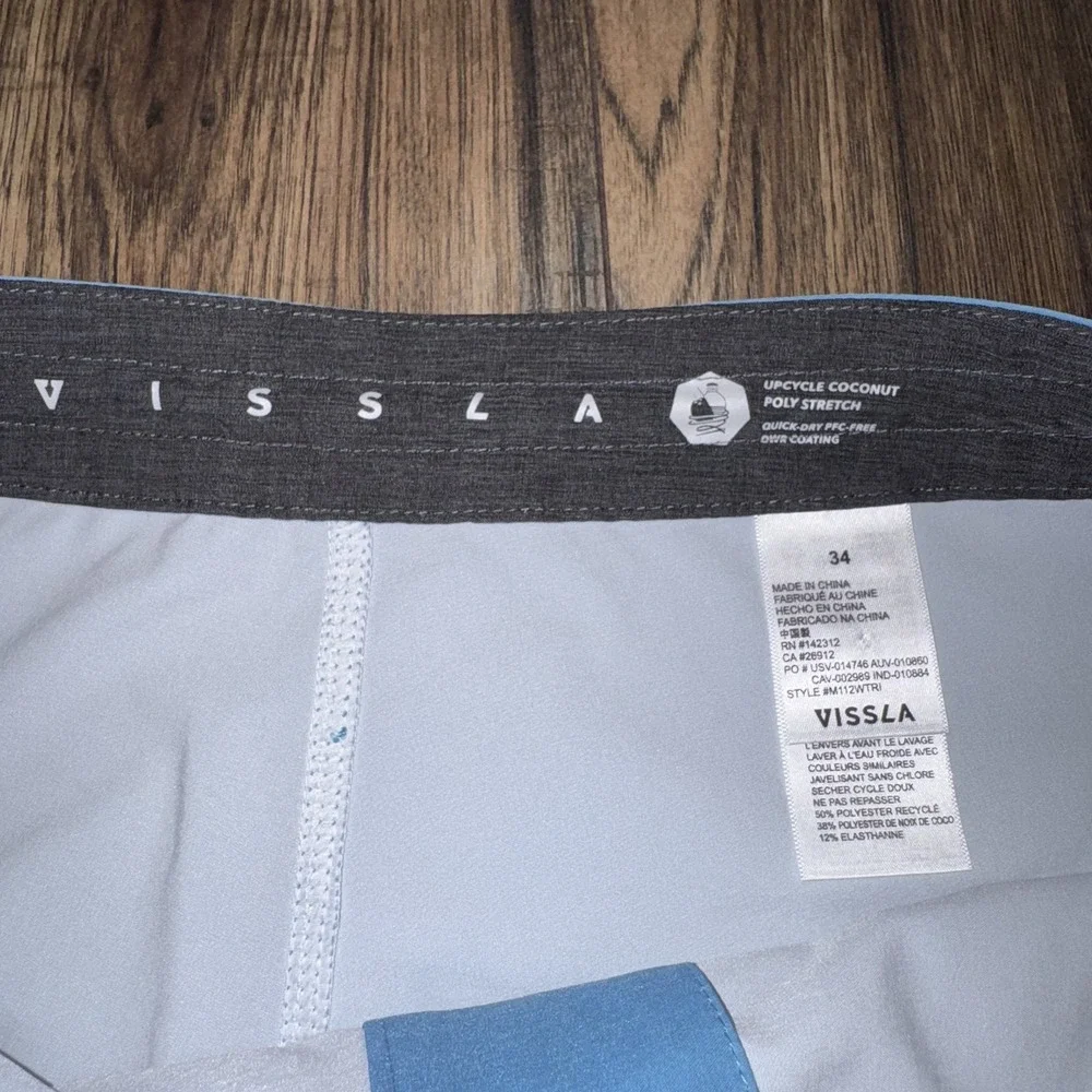 Vissla Mens 34 The Trip Heritage Boardshorts Blue Pocket Swim Trunks Surf Shorts